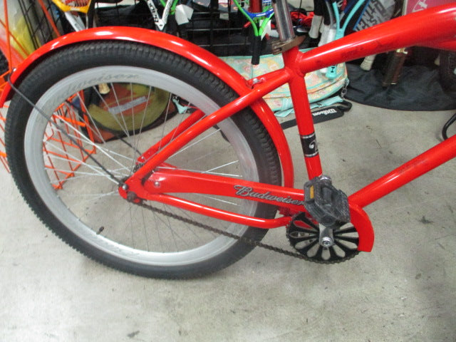Load image into Gallery viewer, Used Budweiser 26" Red Beach Cruiser Bicycle
