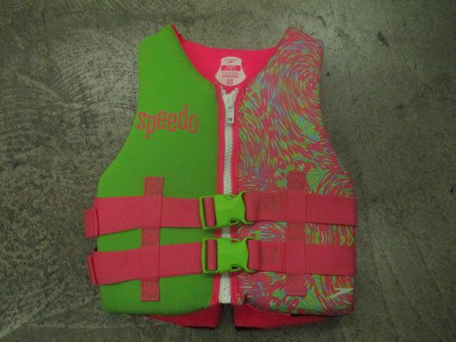 Load image into Gallery viewer, Used Speedo Pink/Green Youth Life Jacket Size 50-90lbs

