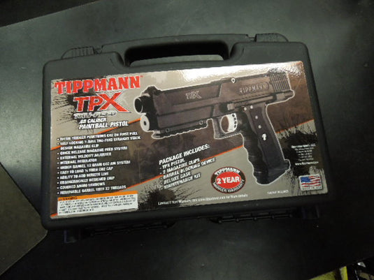 Used Tippmann TPX Tru-Feed .68 Cal Paintball Pistol 2 Magazines and Case