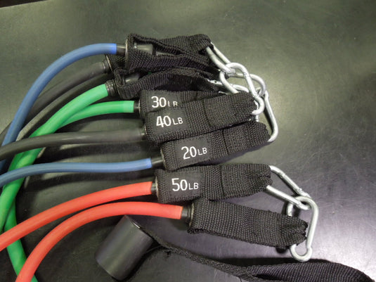 Used Fitness Gear 4pc Resistance Bands with Carbineer Endpoints 20,30,40,50lb