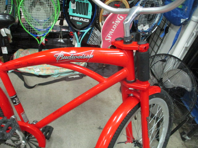 Load image into Gallery viewer, Used Budweiser 26" Red Beach Cruiser Bicycle
