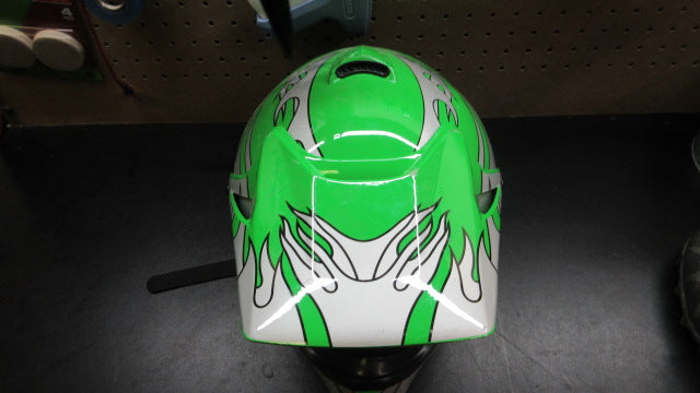 Load image into Gallery viewer, Used Motocross Dirt Bike ATV Helmet Green W/ Silver Flames - Size Large
