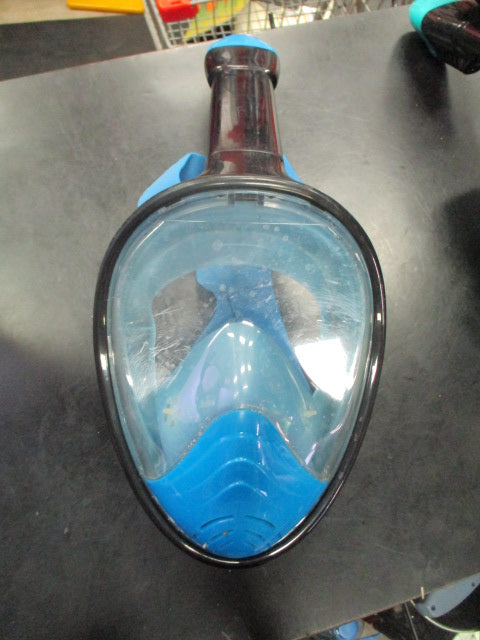 Used Full Face Diving Mask With Attached Snorkel In Blue