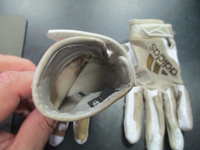 Load image into Gallery viewer, Used Adidas Gold and White Youth Medium Football Gloves
