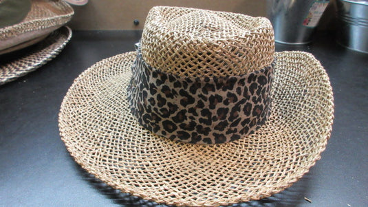 Scala Straw Cheeta Print Sun Hat