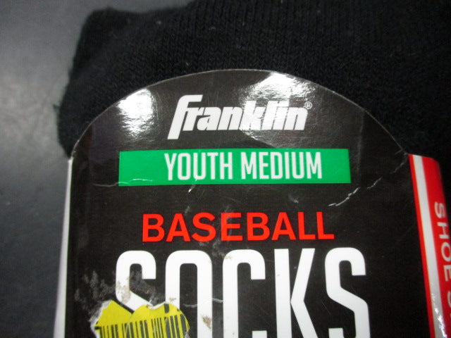 Load image into Gallery viewer, Used Franklin Youth Med Shoe Size 2-5 Black Baseball Socks
