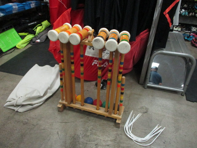 Load image into Gallery viewer, Used Vintage Standing Croquet Set with Mallets, Balls and Wickets
