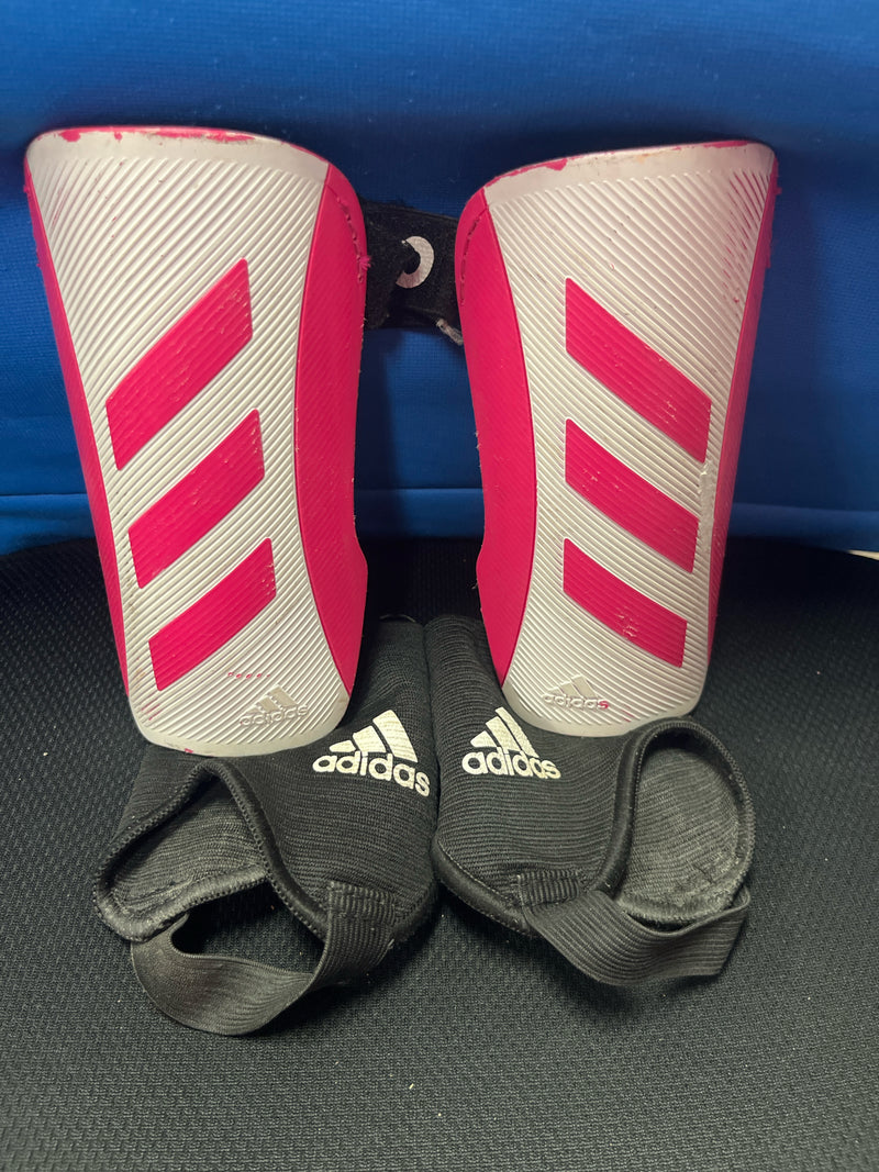 Load image into Gallery viewer, Used Adidas Pink Soccer Shin guards with ankle protection
