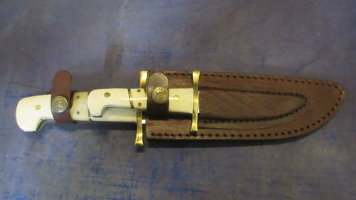 Timber Rattler Camel Bone Two Bowie Knife Set w/ Leather Twin Sheath - Like New