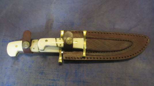Timber Rattler Camel Bone Two Bowie Knife Set w/ Leather Twin Sheath - Like New