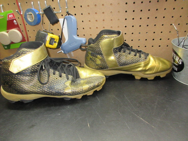 Load image into Gallery viewer, Used Under Armour Harper RM Black Metallic Gold Football Cleats - Size 10.5
