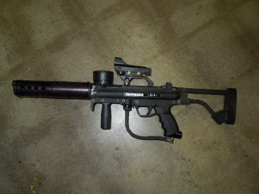 Used Tippmann A-5 Paintball Gun With Battle Shroud Barrel and NC Optics