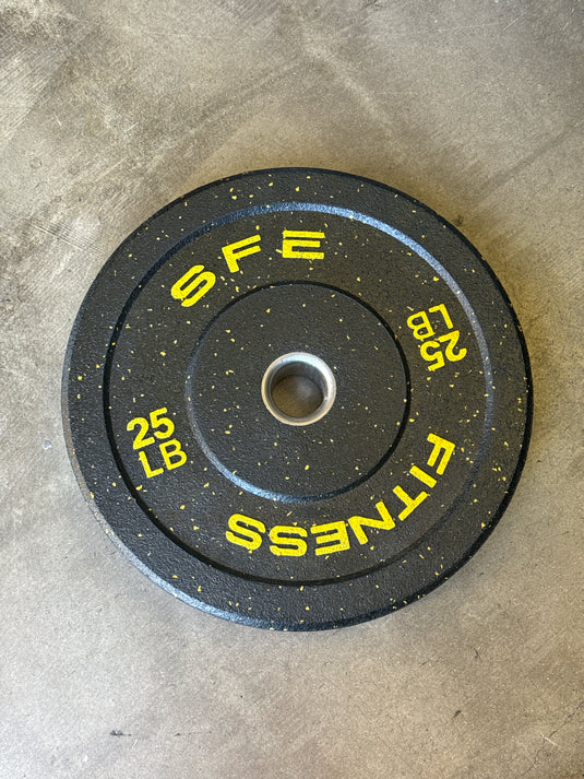 Used SFE Fitness 25lb Speckled Rubber Olympic Bumper Plates