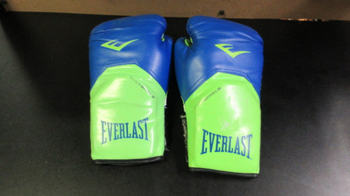 Used Everlast Evershield Velcro Strap Boxing Gloves 14oz - Blue/ Green