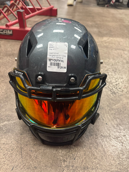 Used Schutt Vengeance A11 Gray Football Helmet w/ Visor - Youth XL