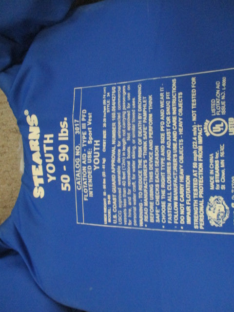 Used Stearns Youth Blue Life Vest - 50-90lbs