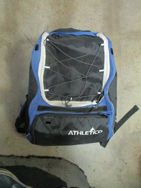 Load image into Gallery viewer, Used Atheltico blue Baseball Bag some damage to outside side pocket
