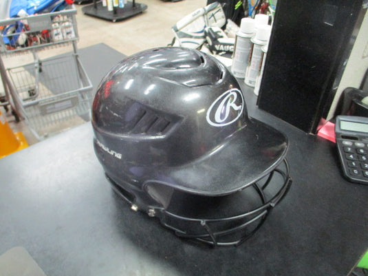 Used Rawlings Batting Helmet In Black With Face Mask Size 6 1/2 - 7 1/2
