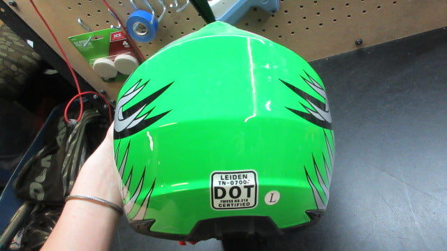Load image into Gallery viewer, Used Motocross Dirt Bike ATV Helmet Green W/ Silver Flames - Size Large
