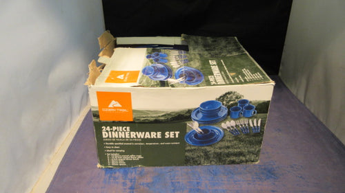 Used Ozark Trail Dinnerware Set - missing 3 forks, 1 spoon, and cup wear
