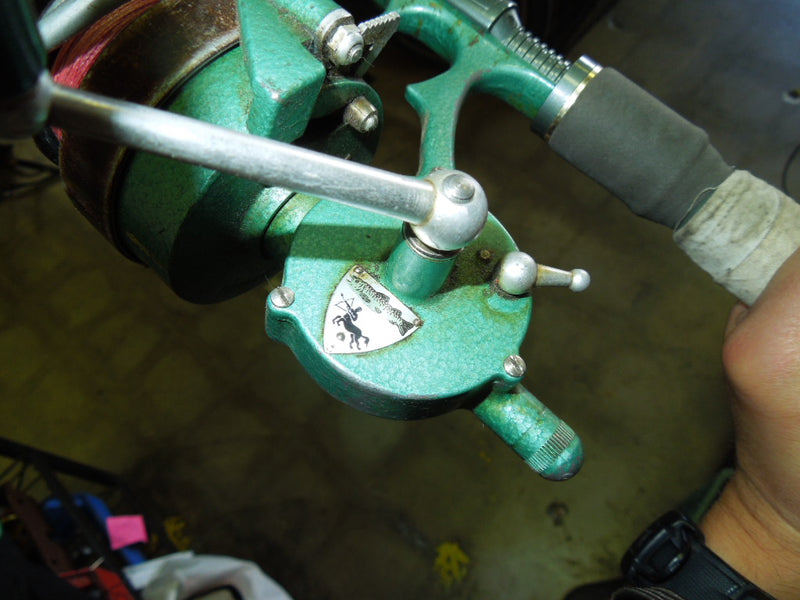 Load image into Gallery viewer, Vintage Centaure Pacific Fresh Water Fish Spinning Reel on Mitchell Fulcrum Pole

