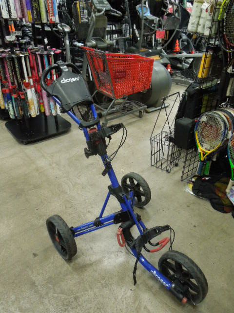 Load image into Gallery viewer, Used Clicgear Model 3.0 Folding Golf Push Cart Securing Bungee Straps are Worn
