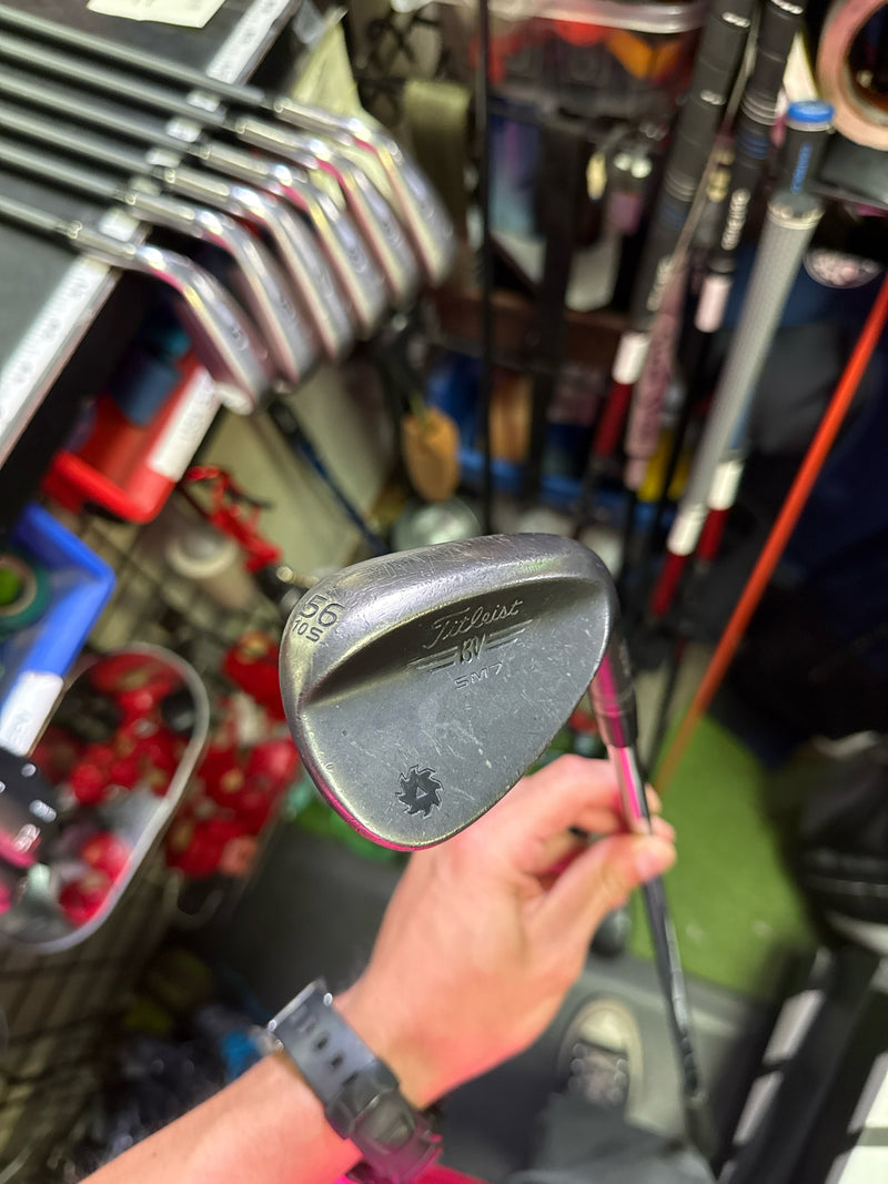 Load image into Gallery viewer, Used Titleist Vokey Design SM7 56º Right Hand Jet Black S Grind Sand Wedge
