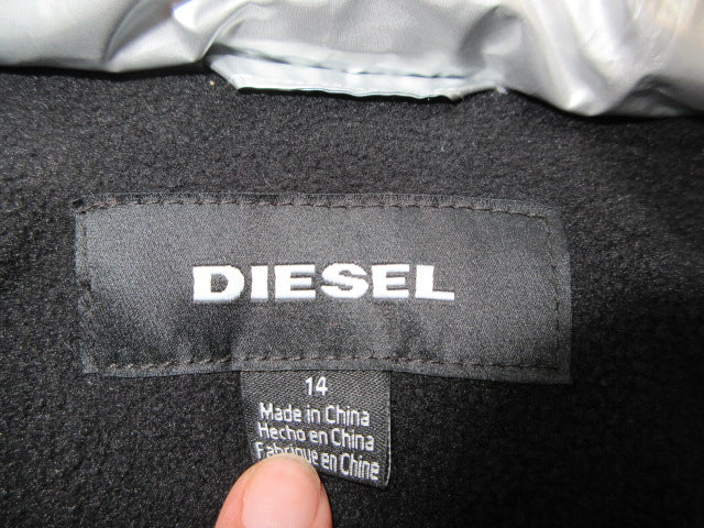 Load image into Gallery viewer, Used Diesel Hooded Silver Puffer Long Winter Jacket - Size 14
