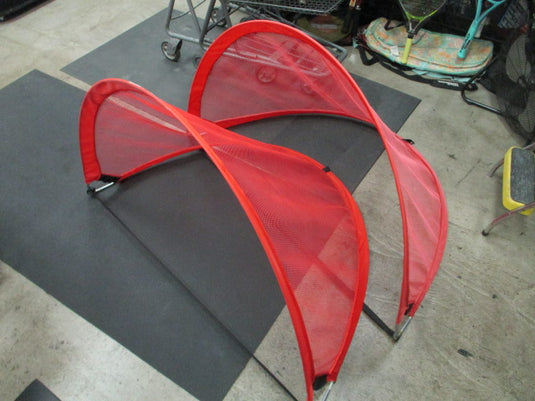 Used PowerNet 4 x 3 ft Portable Halfmoon Soccer Goal Set of 2