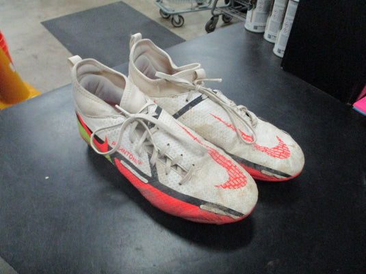 Used Nike Phantom youth Soccer cleats in white size 6Y Spikes are worn down