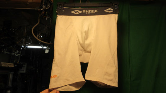 Used Shock Doctor Compression Shorts Cup Pocket Youth Medium - White