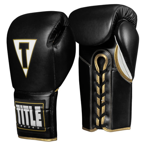 New Title Boxeo Mexican Leather Lace Training Gloves Quatro - 18 oz Black