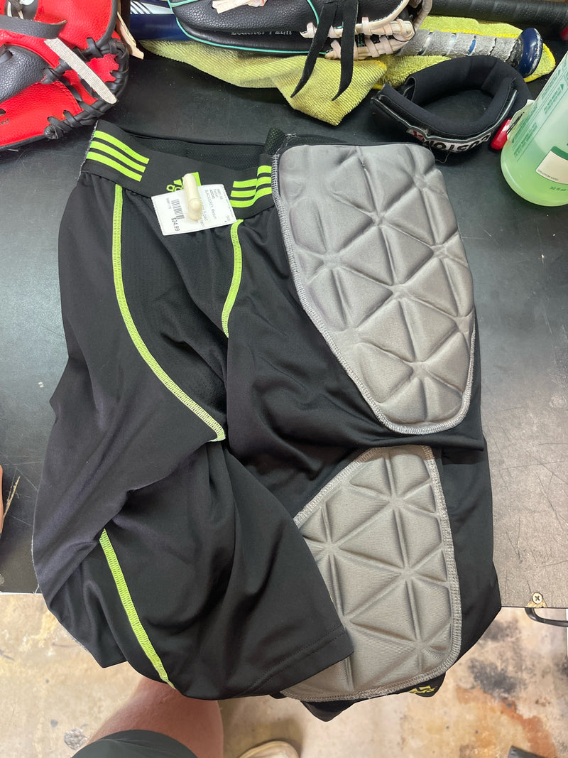 Load image into Gallery viewer, used adidas 5 pad girdle black/ grey neon green/ sizemedium
