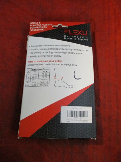 FlexU Ankle & Plantar Fasciitis Compression Sock Pair Adult Size Large