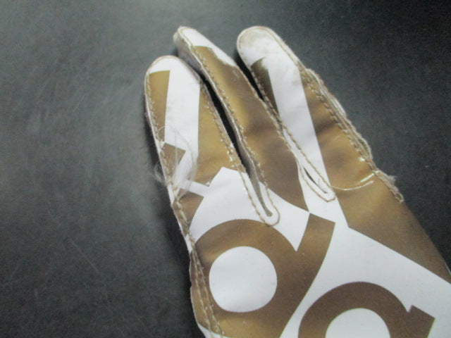 Load image into Gallery viewer, Used Adidas Gold and White Youth Medium Football Gloves
