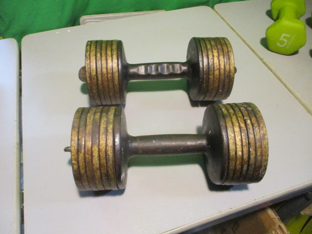 Load image into Gallery viewer, Worlds First Plate Loaded Dumbbell Set by George F Jowett Super RARE

