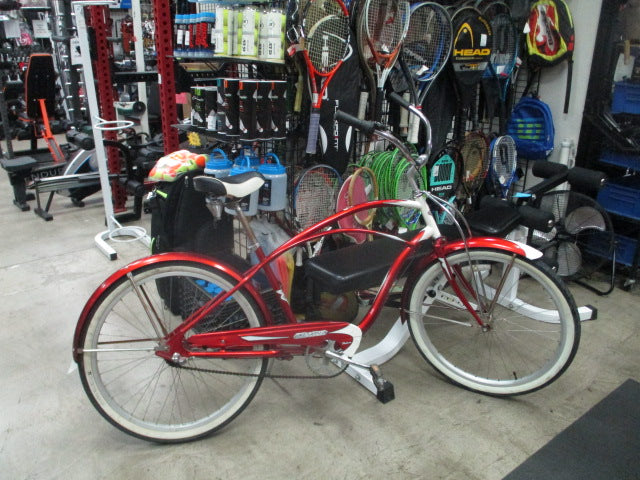 Load image into Gallery viewer, Used Electra Deluxe 3 Speed Cruiser in Cherry Red With 26" White Wall Wheels
