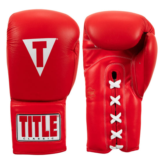 Load image into Gallery viewer, New Title Classic Leather Lace Training Gloves 2.0 - 16oz Red
