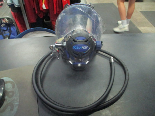 Used Ocean Reef G. Divers IDM Mask in Cobalt with Bag and Extra HP Cables