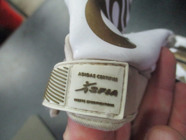 Load image into Gallery viewer, Used Adidas Gold and White Youth Medium Football Gloves
