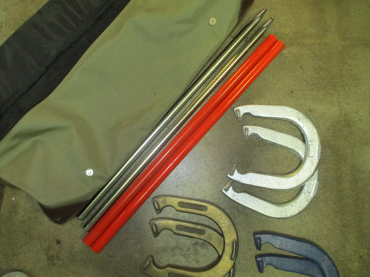 Used Eddie Bauer Horseshoe Set With Metal Stakes 3 Pairs of Shoes With Carry Bag