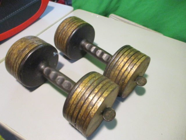 Load image into Gallery viewer, Worlds First Plate Loaded Dumbbell Set by George F Jowett Super RARE
