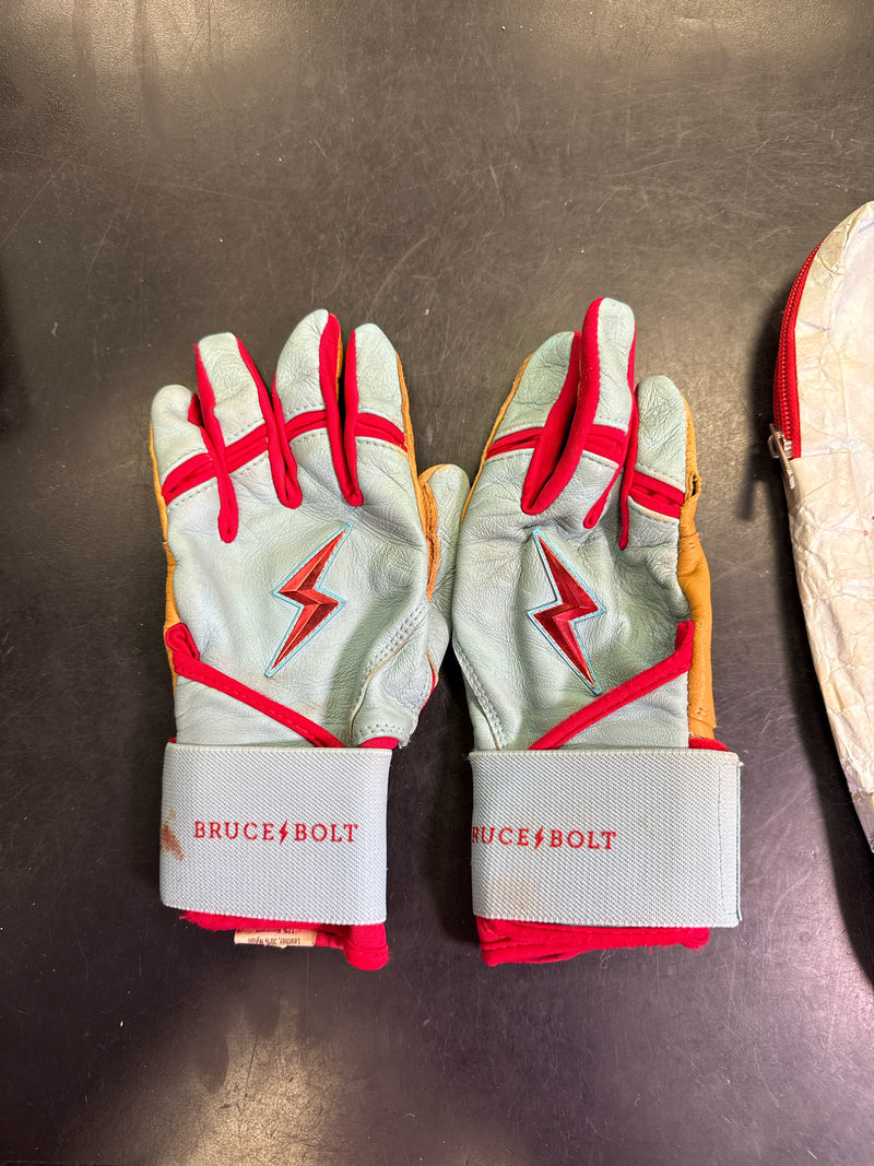 Load image into Gallery viewer, Used Bruce Bolt Harrison Bader Series Long Cuff  Youth Batting Gloves YL
