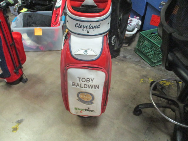 Load image into Gallery viewer, Used Clevland Golf Toby Baldwin Staff bag Red/White Golf Bag
