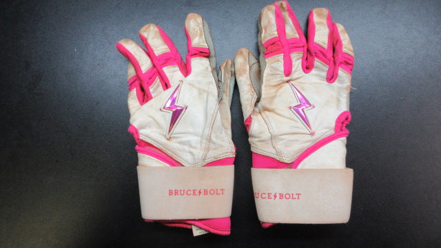 Load image into Gallery viewer, Used Bruce Bolt Chrome Series Short Cuff Batting Gloves - Women&#39;s Med
