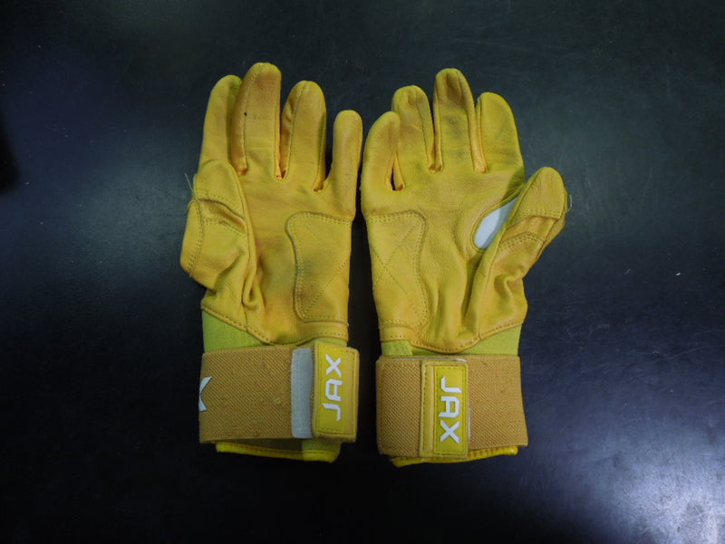 Load image into Gallery viewer, Used Jax Strap Cuf Batting Gloves in Yellow Size Medium
