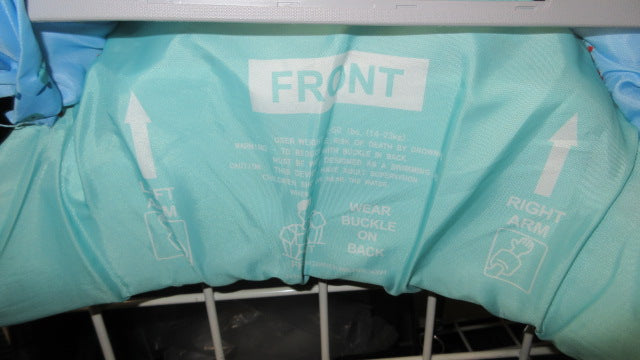 Load image into Gallery viewer, Used Hippo Pirate Light Blue Toddler Arm Floaties Life Jacket Size Toddler
