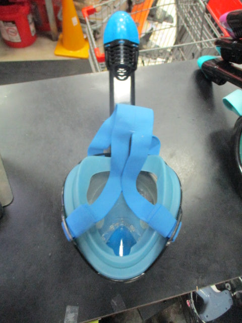 Used Full Face Diving Mask With Attached Snorkel In Blue