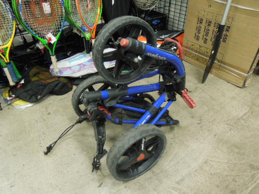 Used Clicgear Model 3.0 Folding Golf Push Cart Securing Bungee Straps are Worn