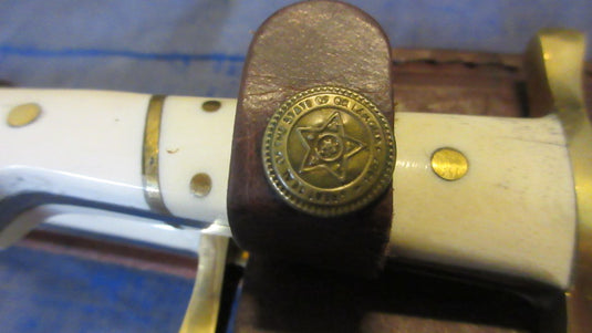Timber Rattler Camel Bone Two Bowie Knife Set w/ Leather Twin Sheath - Like New